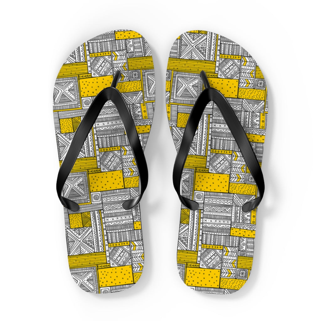 Ankara Print Yellow Flip Flops