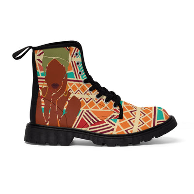 African Print Green and Orange Women's Canvas Boots