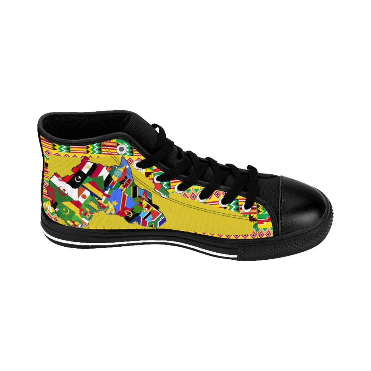 African Print Map Of Africa Yellow High Top Sneakers for Women