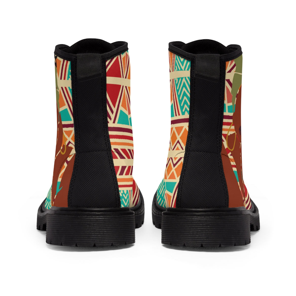 African Print Green and Orange Women's Canvas Boots