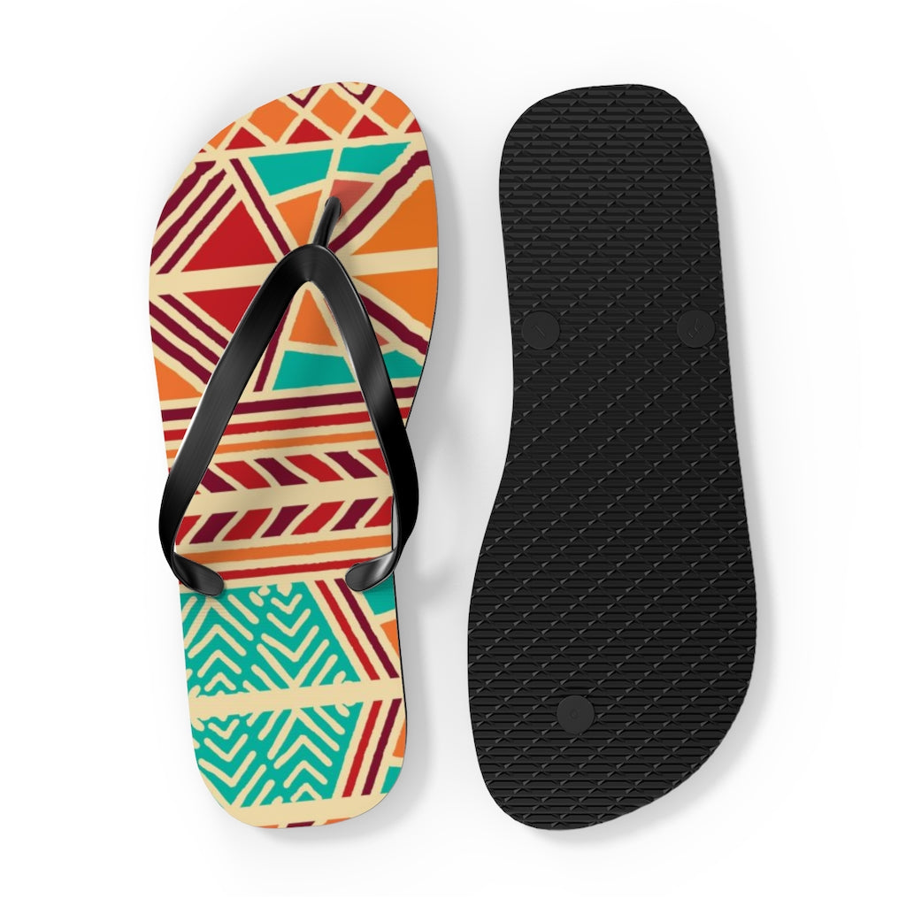 African Print Orange Green Flip Flops