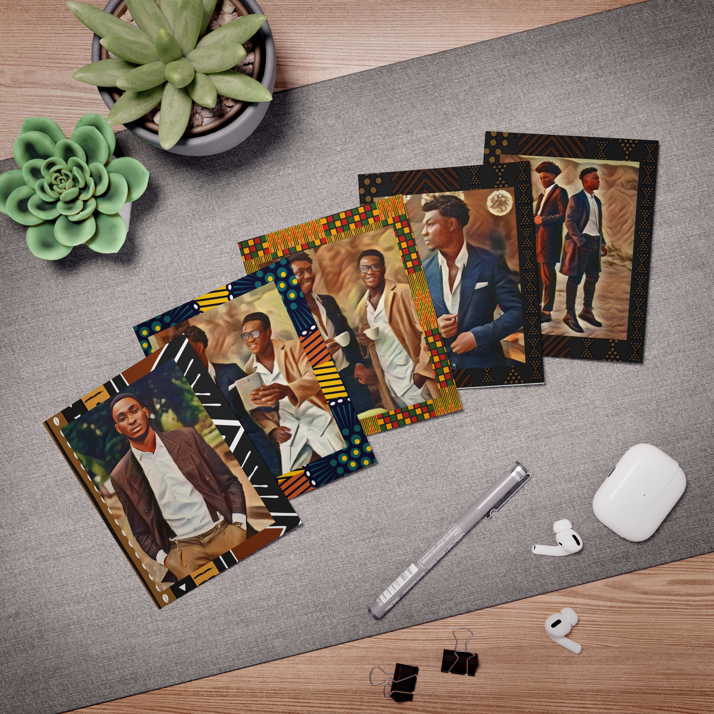 Black Man Greeting Cards 5-Pack/ Greeting Card Bundle/ Afrocentric Card/ Black Man Illustration/ Melanated Stationary/ African Print Card