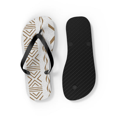 African Print White Bogolan Print  Flip Flops