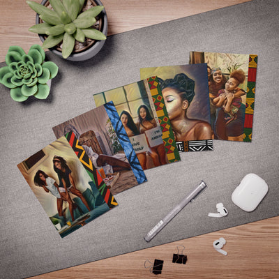 Black Girl Greeting Cards /5-Pack/ Greeting Card Bundle/ Afrocentric Card/ Black Woman Illustration/ Melanated Stationary/ African Print Card