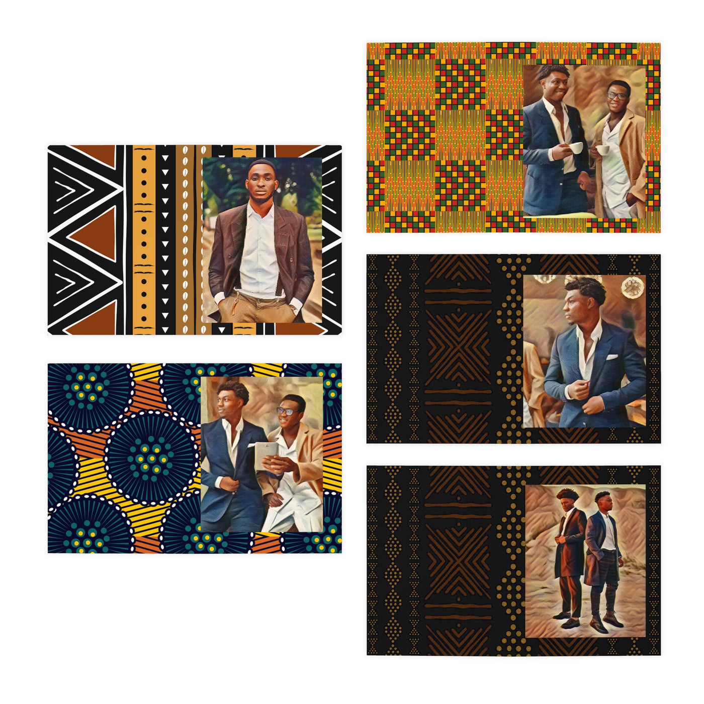 Black Man Greeting Cards 5-Pack/ Greeting Card Bundle/ Afrocentric Card/ Black Man Illustration/ Melanated Stationary/ African Print Card