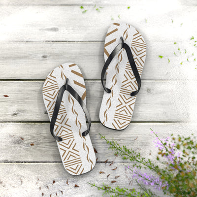 African Print White Bogolan Print  Flip Flops