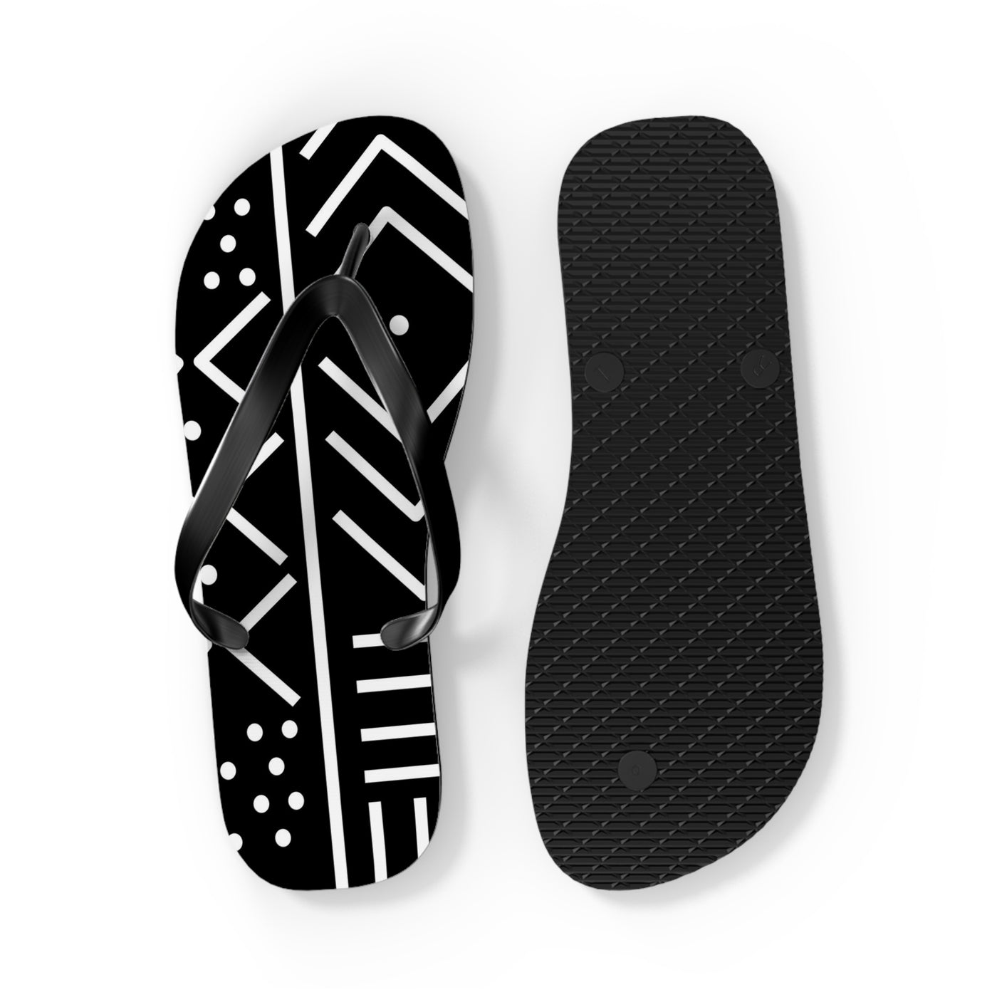 African Print Black Mudcloth Flip Flops