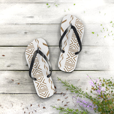 African Print White Bogolan Print  Flip Flops