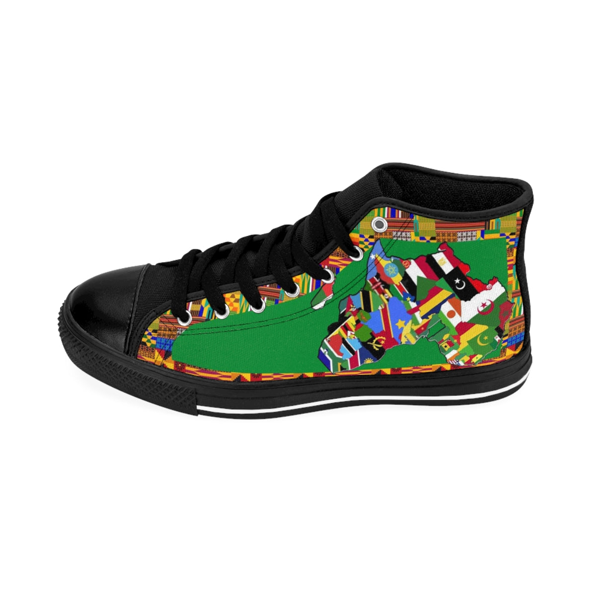 African Print Map Of Africa Green High Top Sneakers for Men