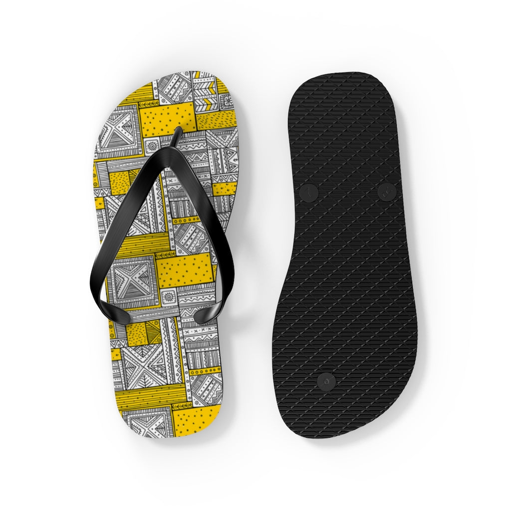 Ankara Print Yellow Flip Flops