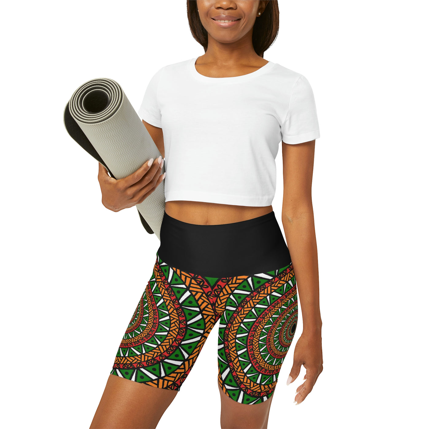 Green Mandala African Print Yoga Shorts