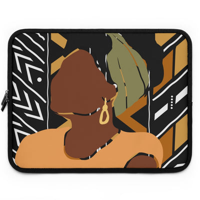 Black Girl Fro In Turban Mudcloth Laptop Sleeve