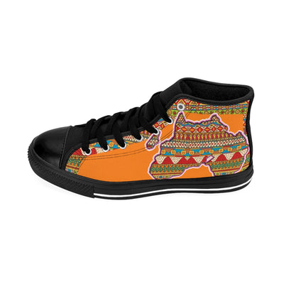 African Print Map Of Africa Orange High Top Sneakers for Men