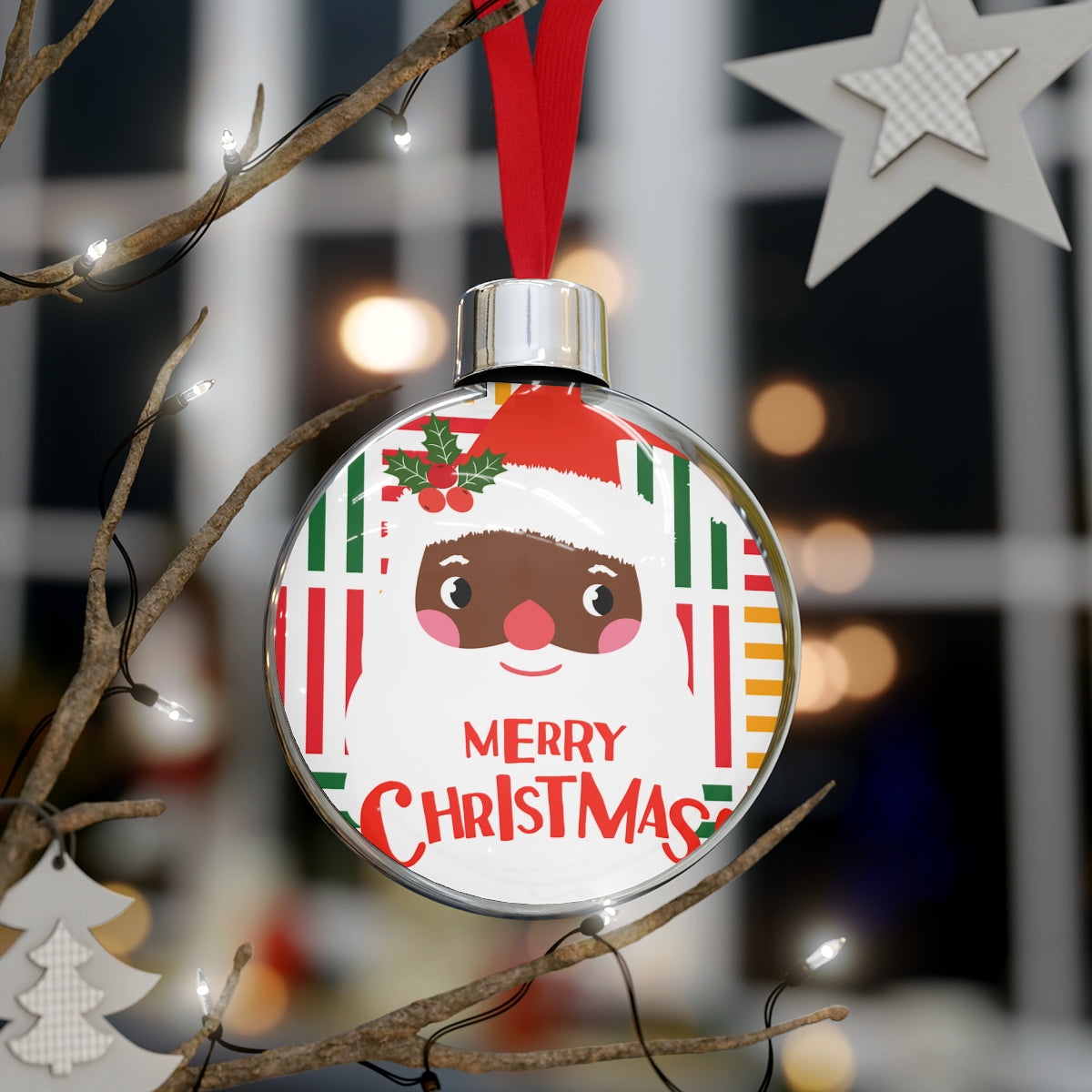 Black Santa Claus Round Christmas Ornament