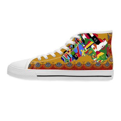 African Print Map Of Africa Light Brown High Top Sneakers for Women