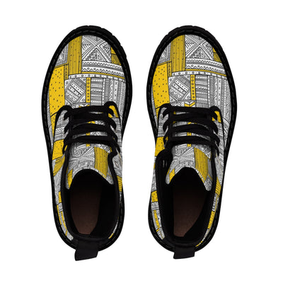 African Print Kente Yellow Men's Canvas Boots