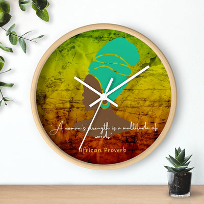 African Woman Green Turban Tie and Dye Wall Clock