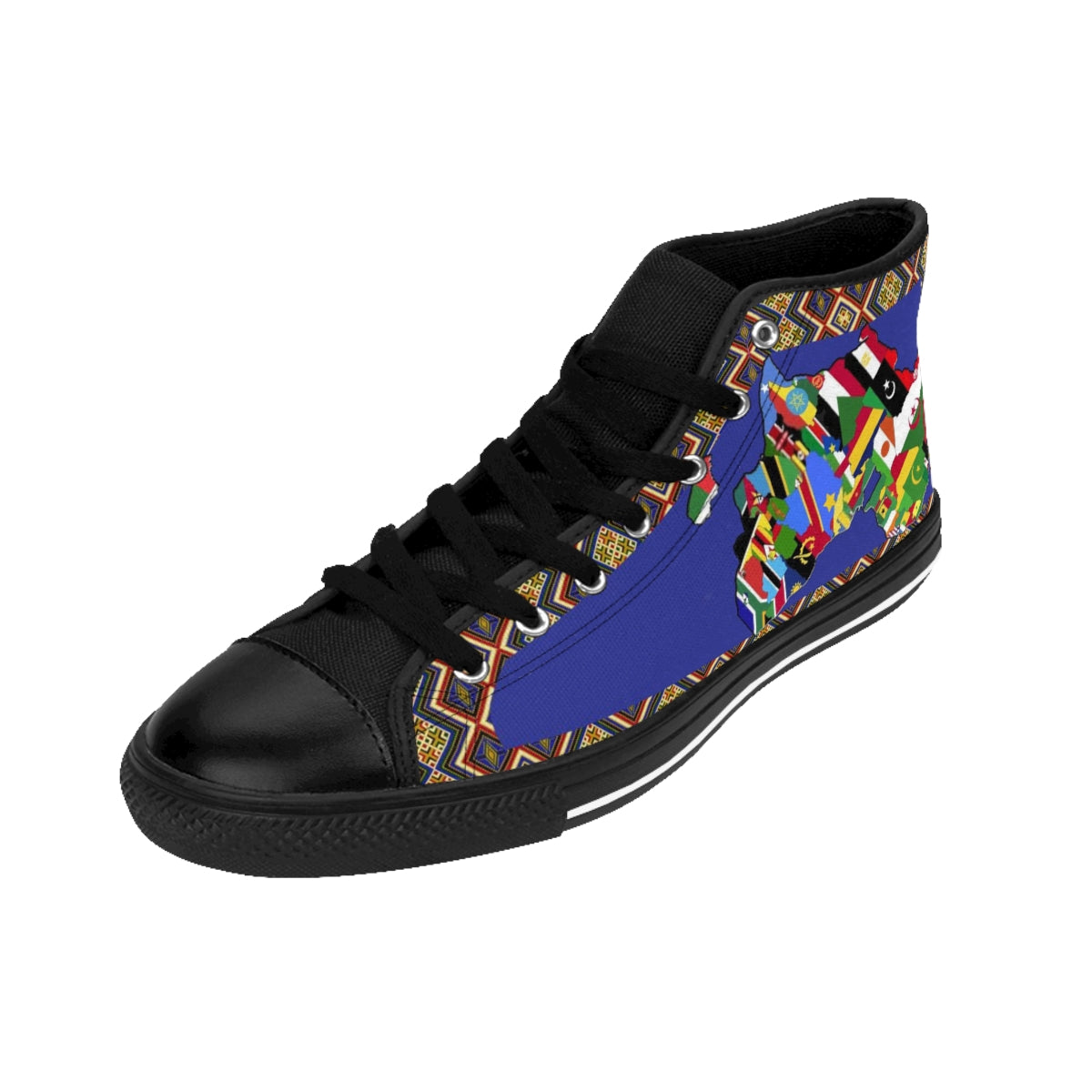 African Print Map Of Africa Purple High Top Sneakers for Men