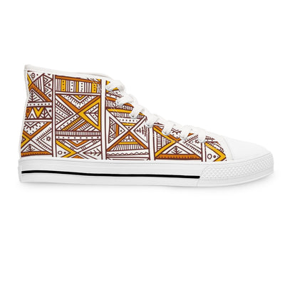 African Print Kente Orange White Yellow High Top Sneakers for Women