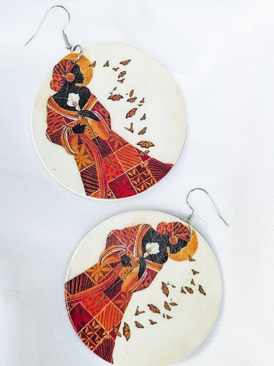 African Girl Orange Gown Double Sided Earrings