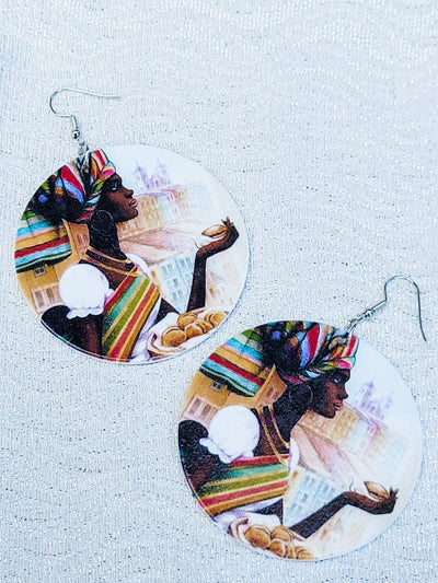 African Mother with Baby Double Sided Earrings