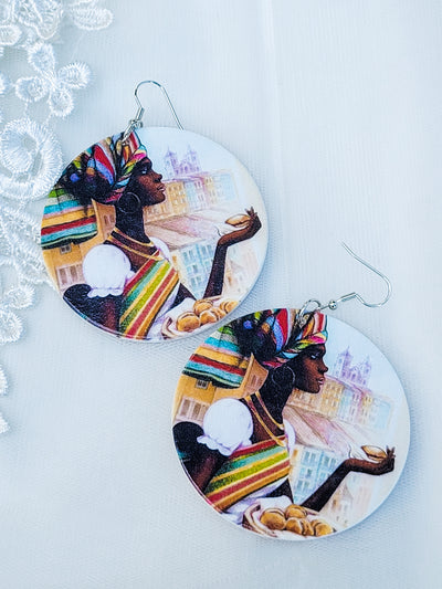 African Mother with Baby Double Sided Earrings