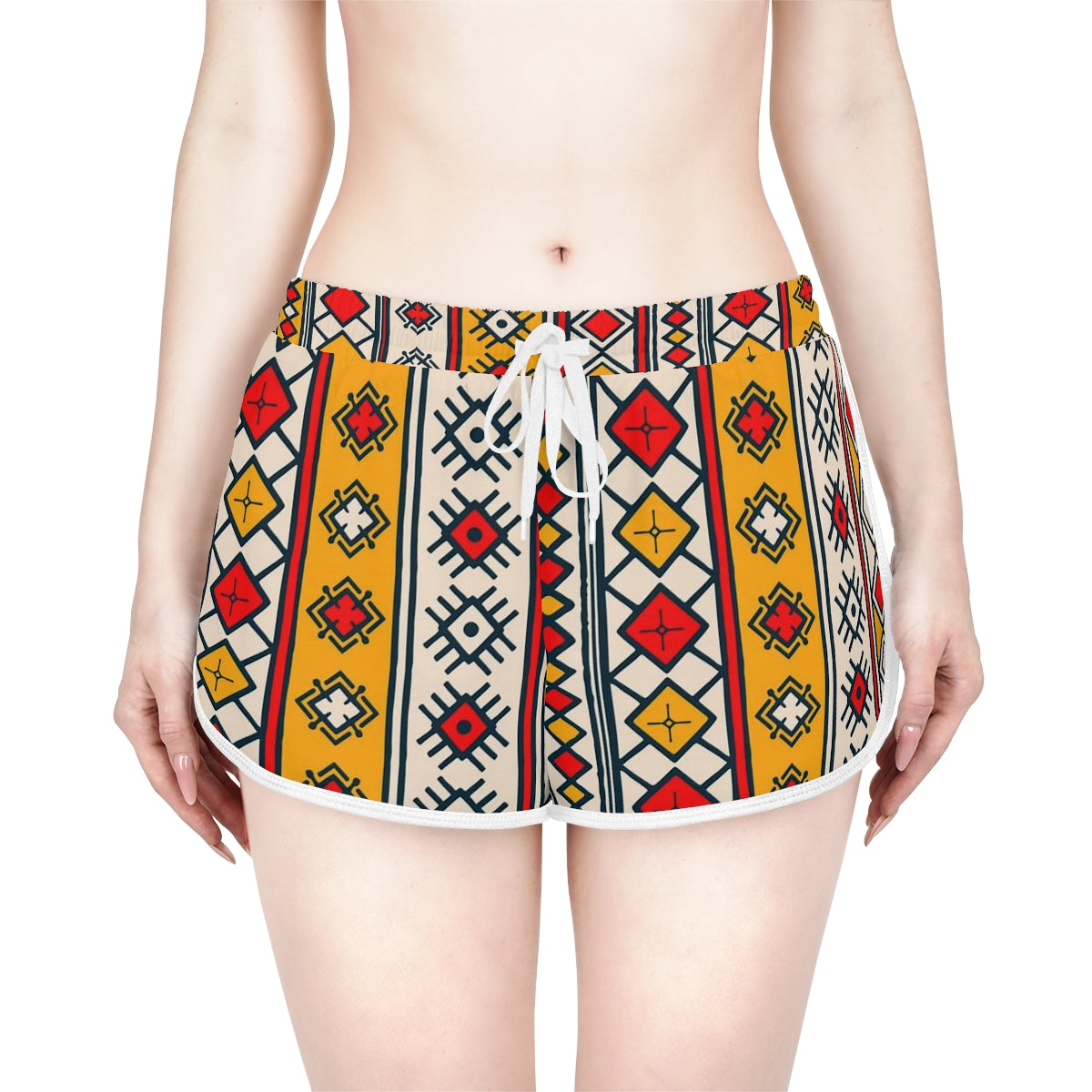 African Print Yellow Red Shorts for Women
