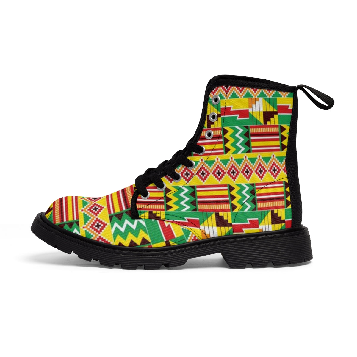 African Print Kente Green Men's Canvas Boots