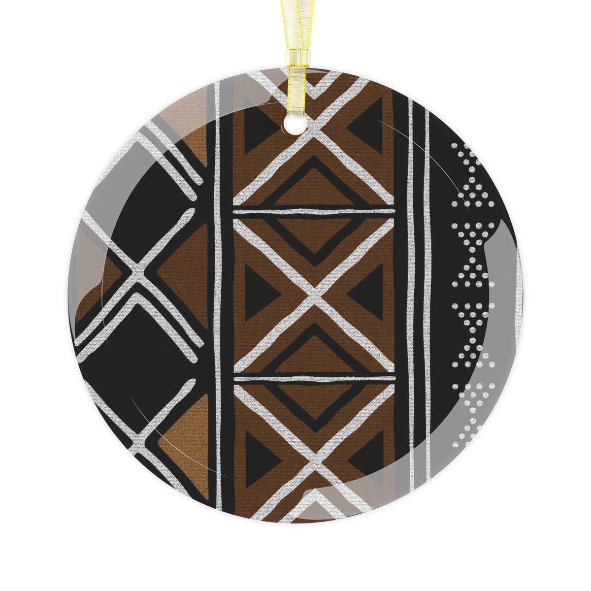 Dark Brown Mudcloth Glass Ornament