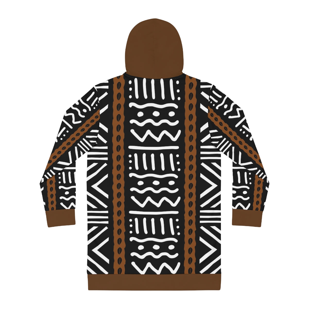Women's Sweat Shirt Hoodie Dress Brown Bogolan Pattern African Wear