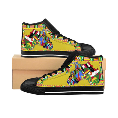 African Print Map Of Africa Yellow High Top Sneakers for Men