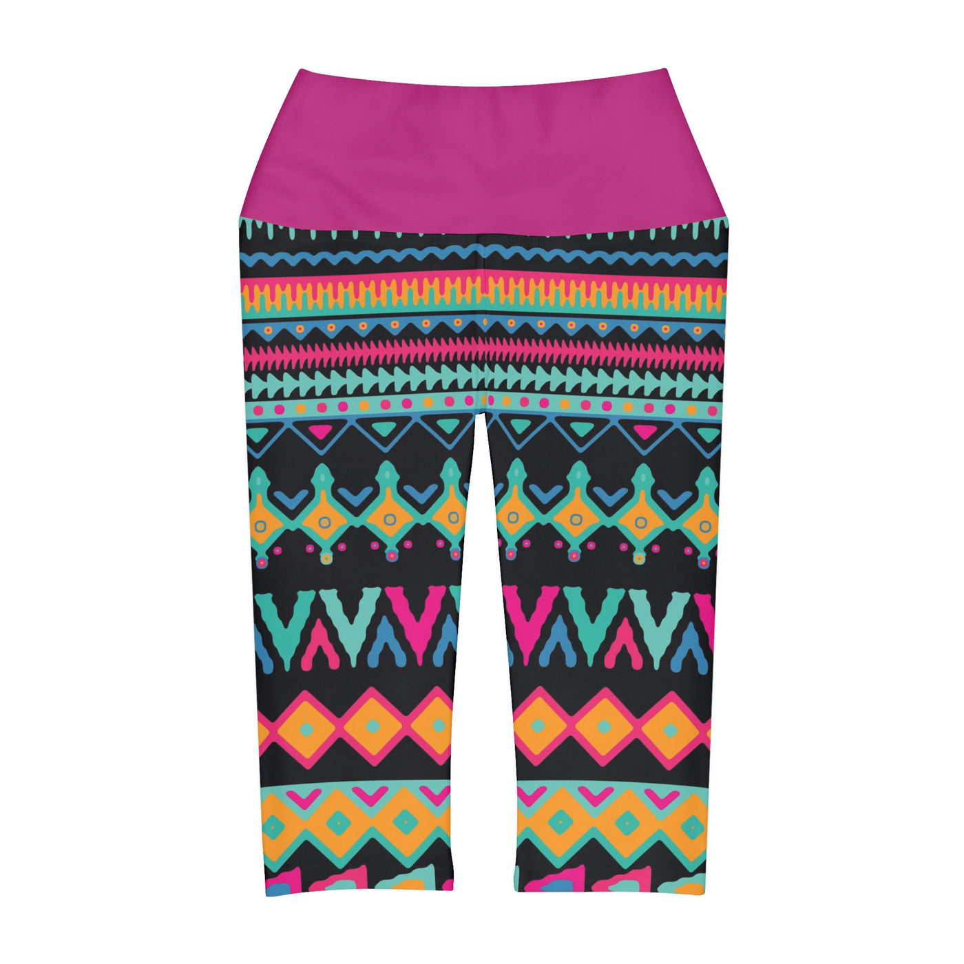 Pink, Black Tribal Print Yoga Capri Pants for Women