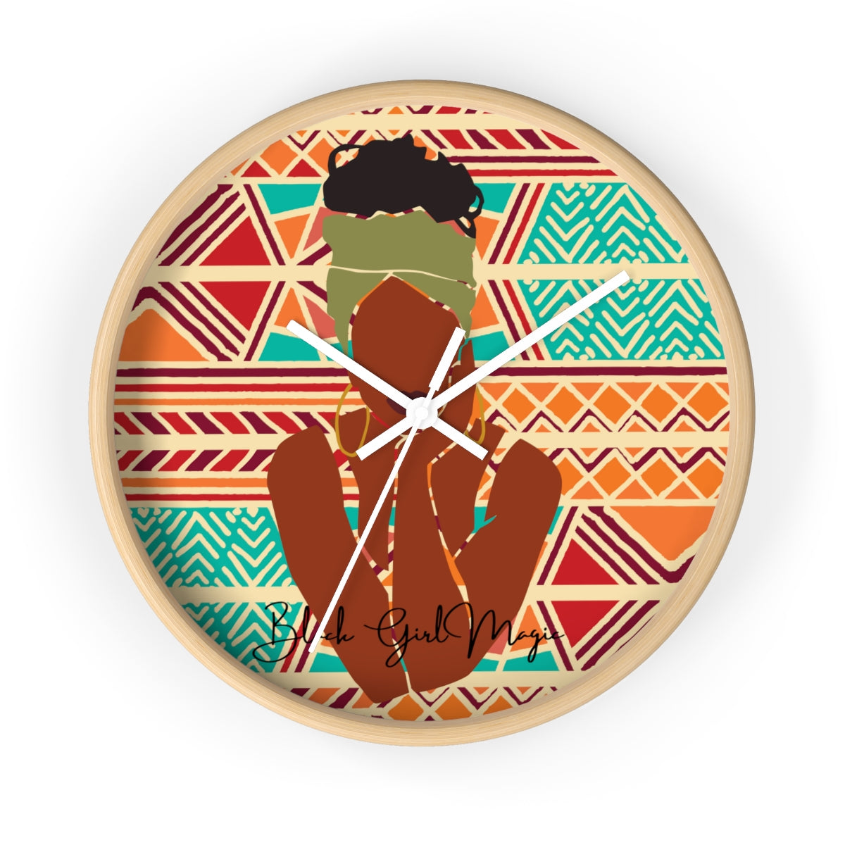 African Lady Green Head Band African Print Wall Clock