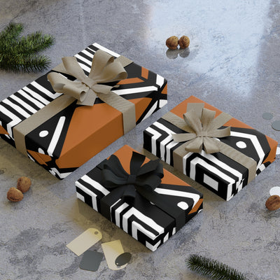 Brown and White Mudcloth Print Wrapping Paper (79' /29')