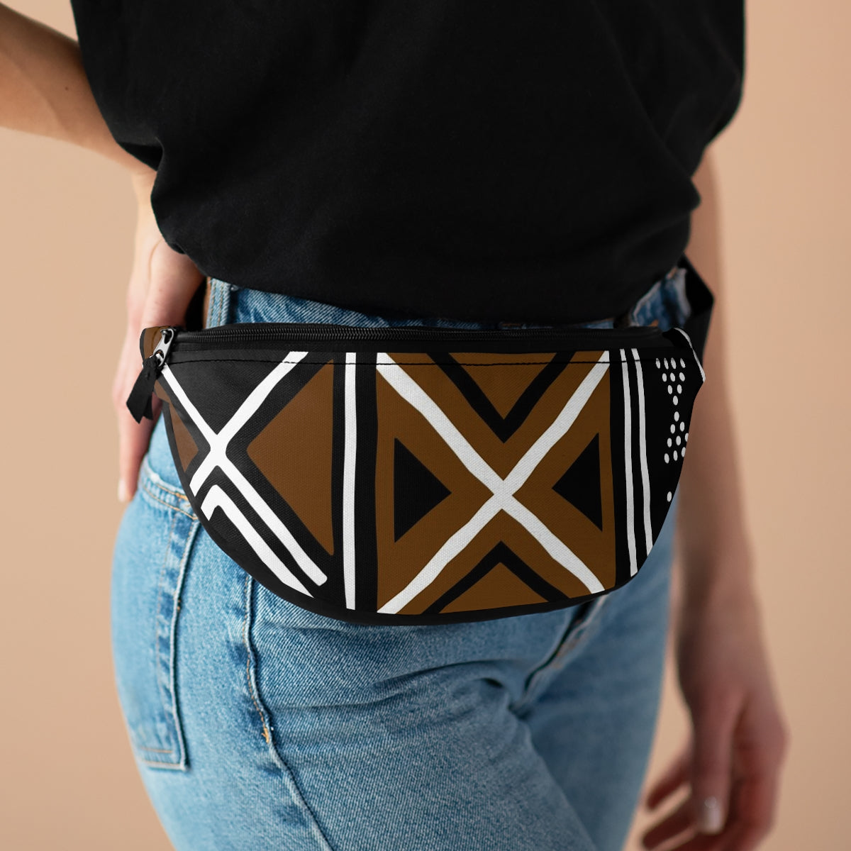 Mudcloth Self Love White Brown Fanny Pack
