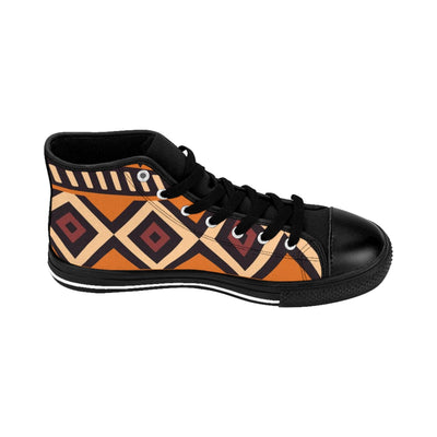 Mudcloth Print Brown High Top Sneakers for Men