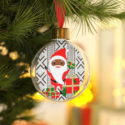 Black Santa With Presents Round Christmas Ornament