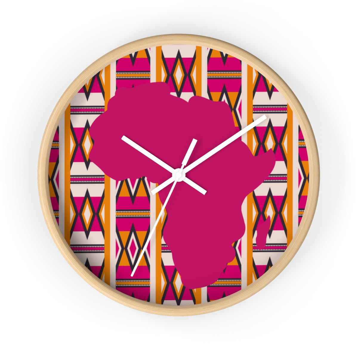 African Map Pink Kente Print Wall Clock