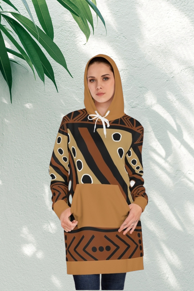 Women's Sweat Shirt Hoodie Dress Brown Mudcloth Pattern African Wear