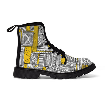 African Print Kente Yellow Men's Canvas Boots