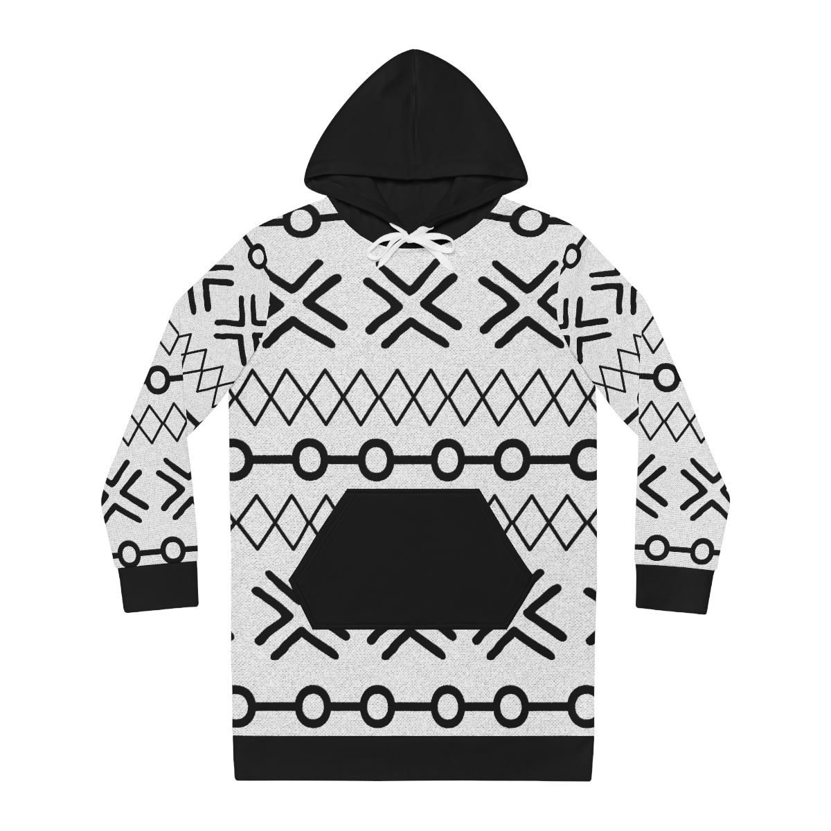 Women's Sweat Shirt Hoodie Dress Black and White Mudcloth Pattern African Wear