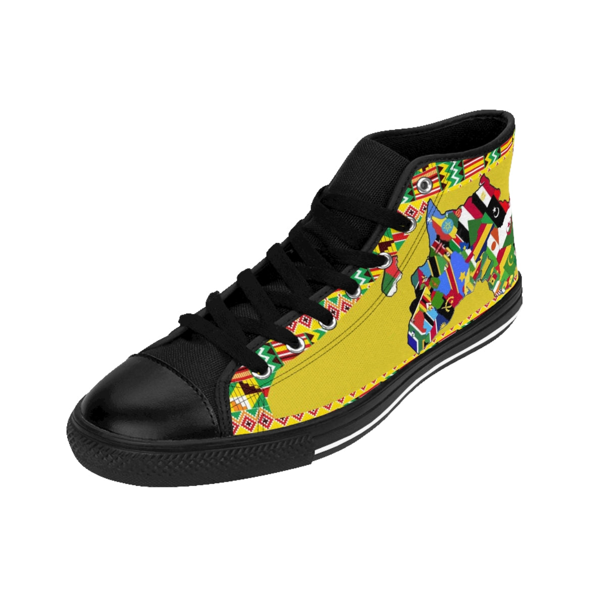African Print Map Of Africa Yellow High Top Sneakers for Women