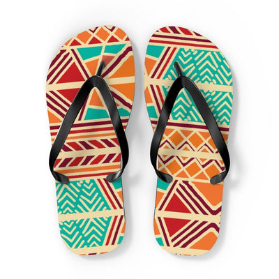 African Print Orange Green Flip Flops