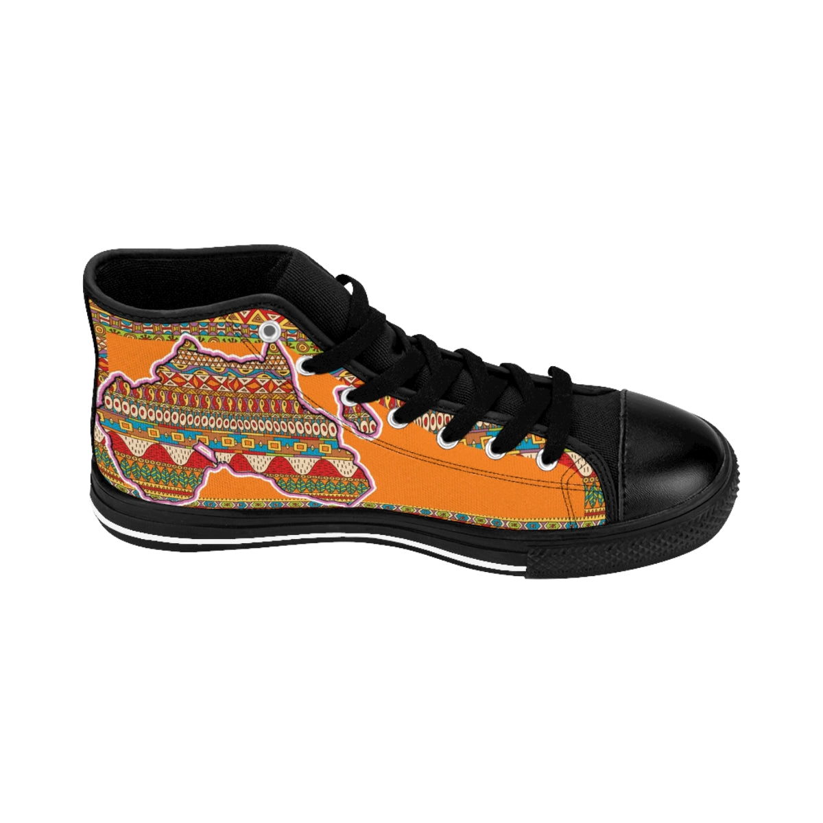 African Print Map Of Africa Orange High Top Sneakers for Men