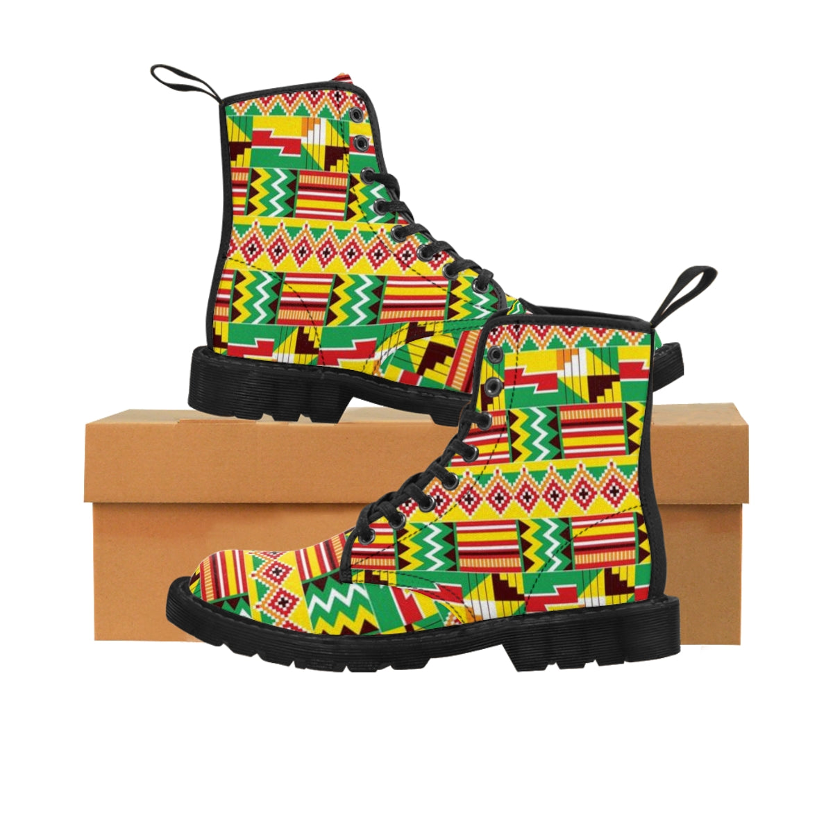 African Print Kente Green Men's Canvas Boots