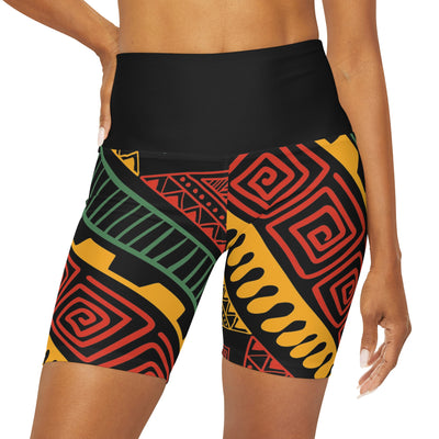Rasta Color African Print Yoga Shorts for Women