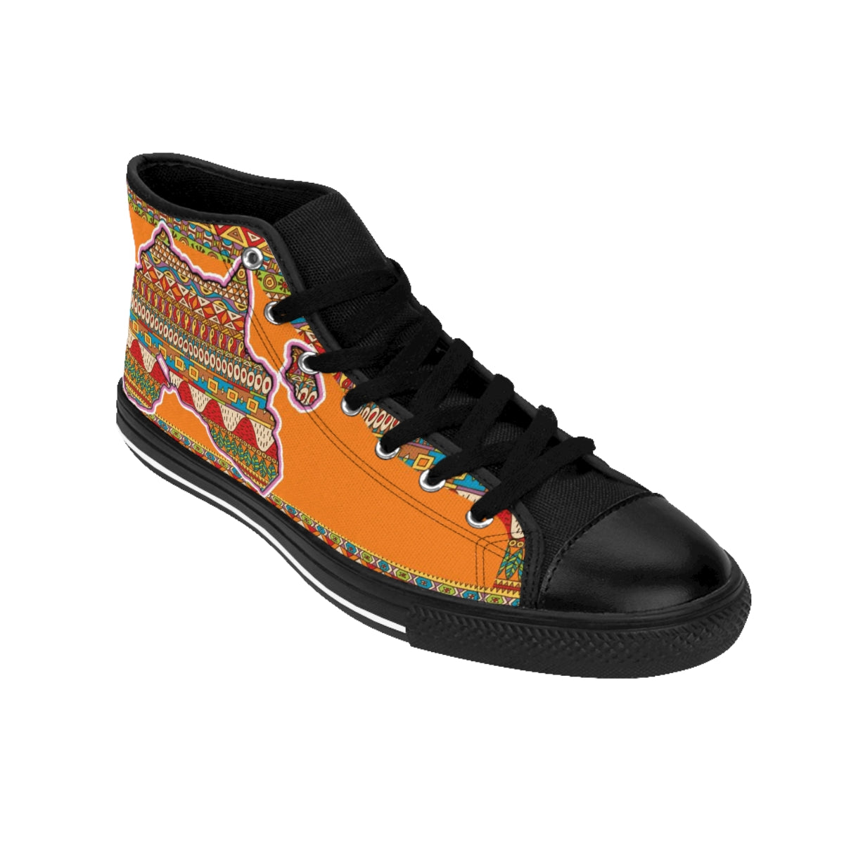 African Print Map Of Africa Orange High Top Sneakers for Women