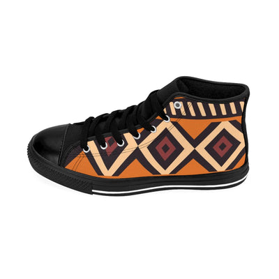 Mudcloth Print Brown High Top Sneakers for Men