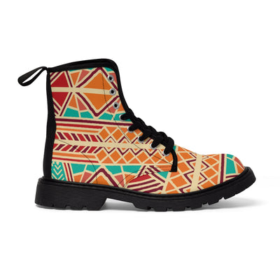 African Print Green and Orange Women's Canvas Boots