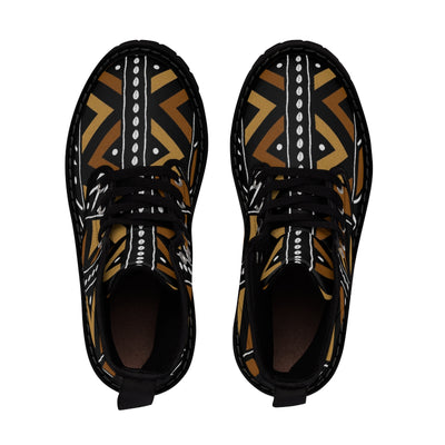 African Print Mudcloth Dark Brown Men's Canvas Boots